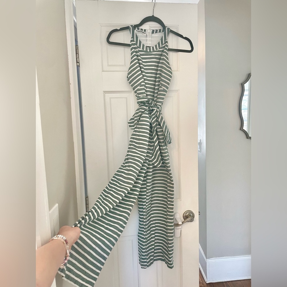 Green & white striped romper